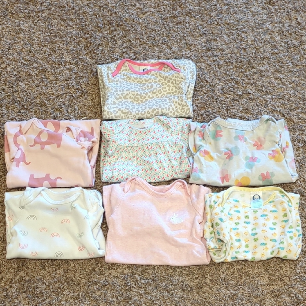 Set of 7 Baby Long sleeve Gowns Dresses in Pastel Colors
